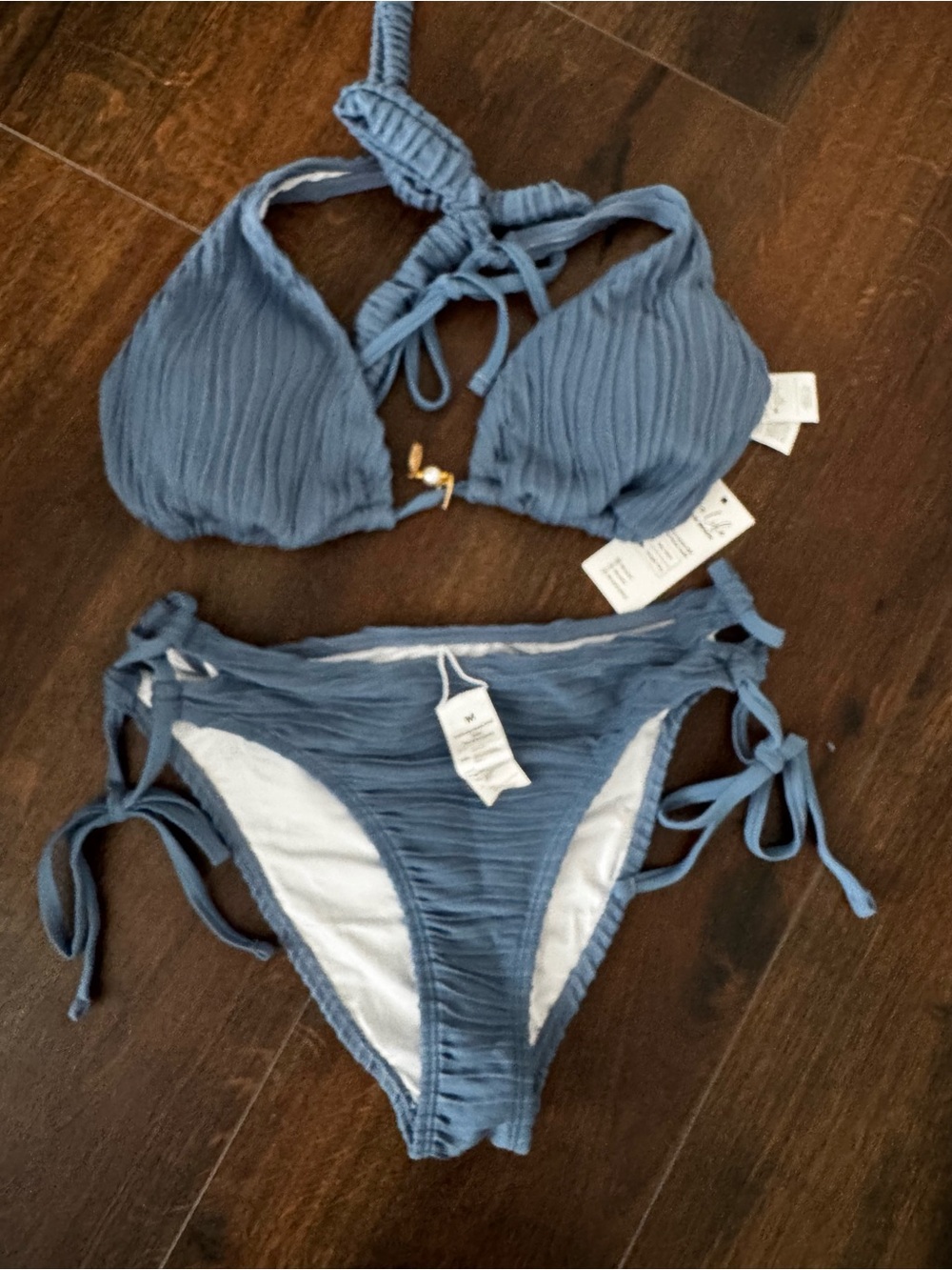 Cupshe Blue Ruched Tie-Side Bikini Set